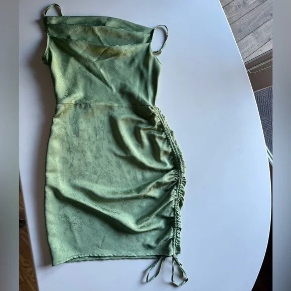cider sage green dress Mesh Ruffle Hem Maxi Dress